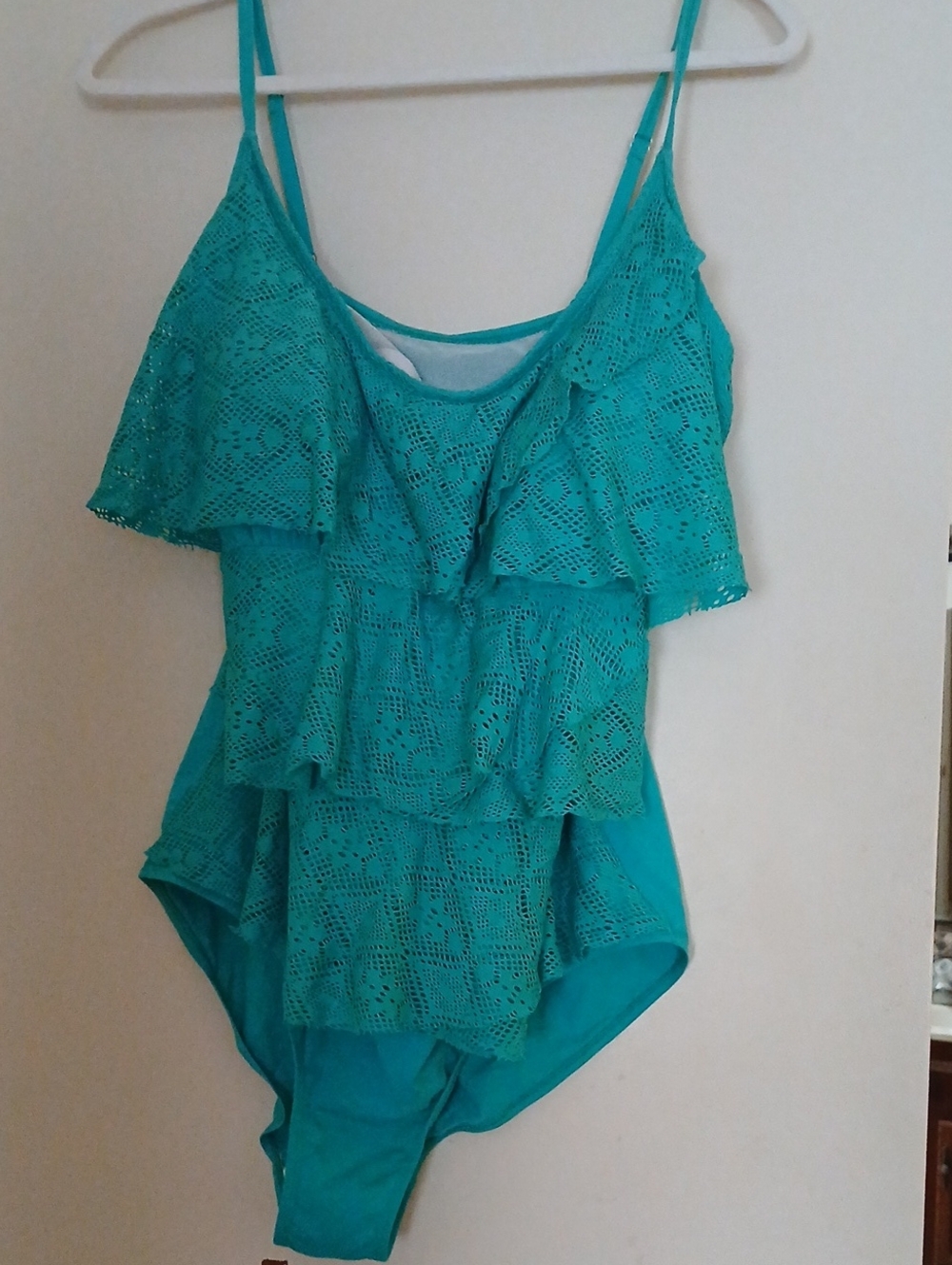 Jones New York Teal Ruffle Lace One-Piece Swimsuit